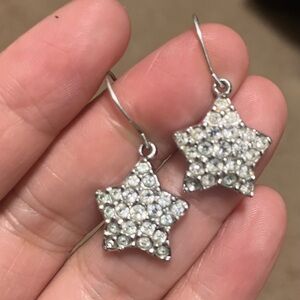 Swarovski Swan Crystal Star Dangling Pierced Hook Earrings